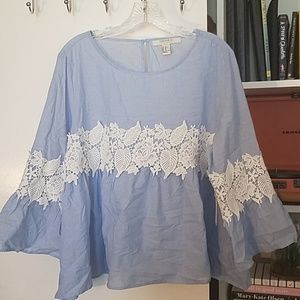 Forever 21 striped lace applique blouse